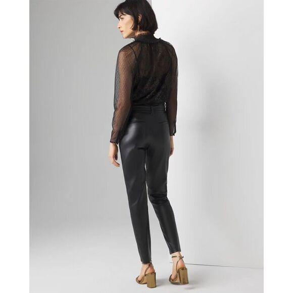 White House Black Market Women's Faux Leather Tapered Ankle Pants Black Size 6 - Picture 9 of 9